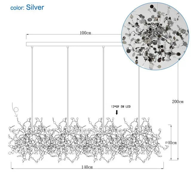Lustre Folhas de Ouro Linear