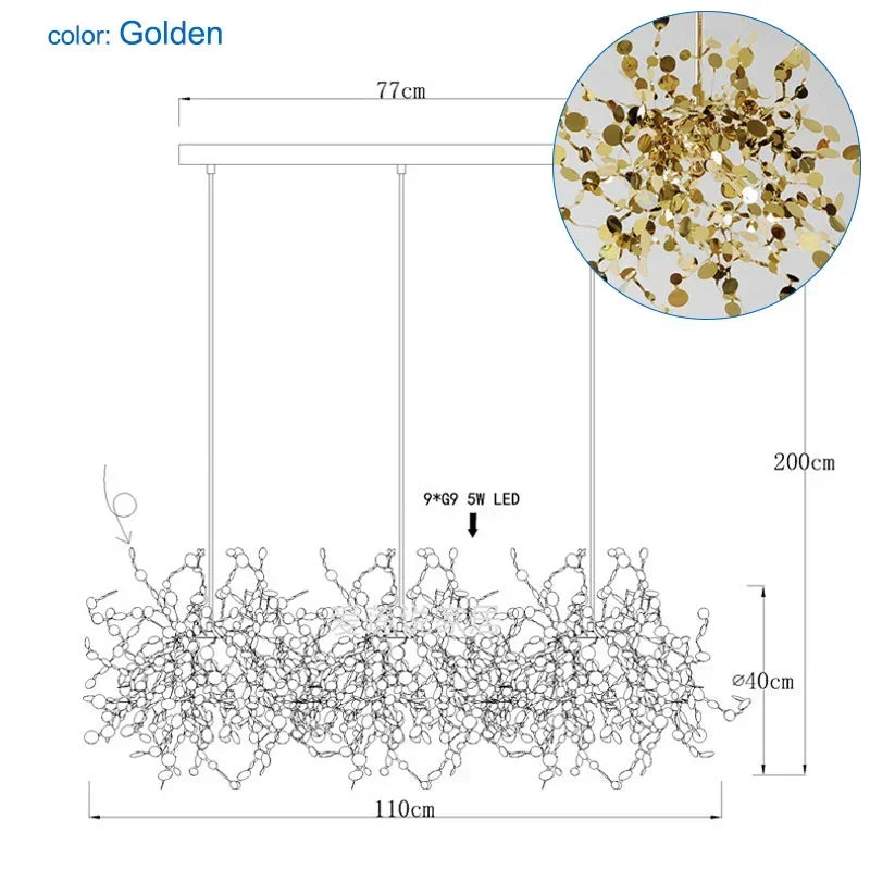 Lustre Folhas de Ouro Linear