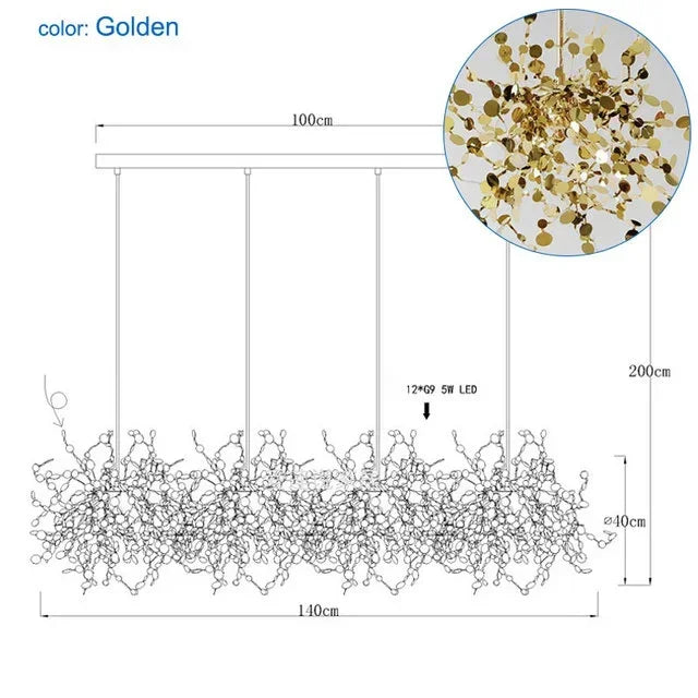 Lustre Folhas de Ouro Linear